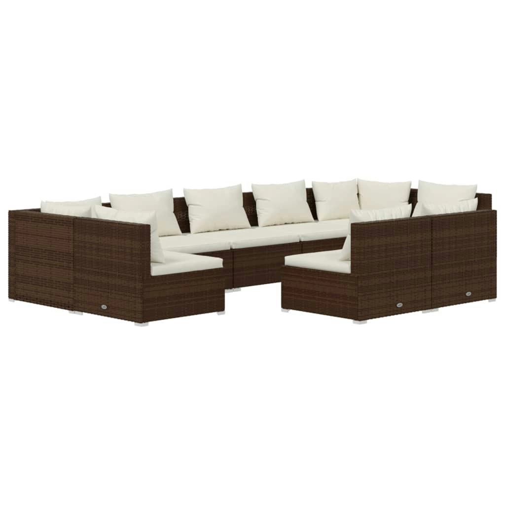 9 Piece Garden Lounge Set with Cushions Brown Poly Rattan 3102026