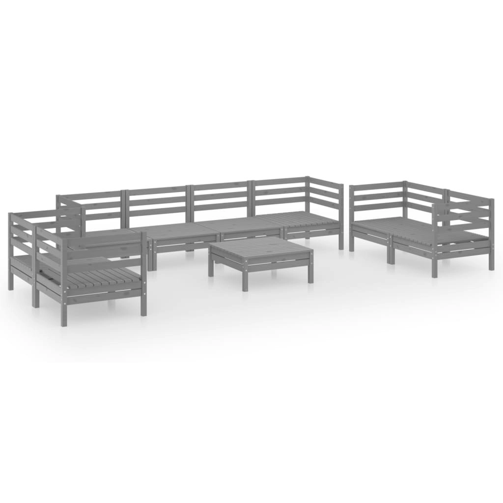 9 Piece Garden Lounge Set Grey Solid Pinewood 3082609