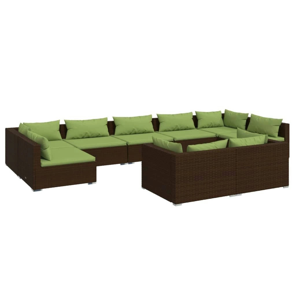 9 Piece Garden Lounge Set with Cushions Brown Poly Rattan 3102060