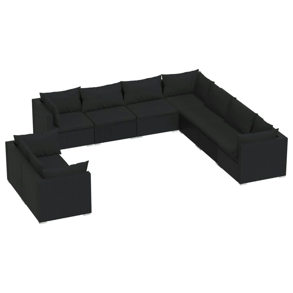 9 Piece Garden Lounge Set with Cushions Black Poly Rattan 3102496