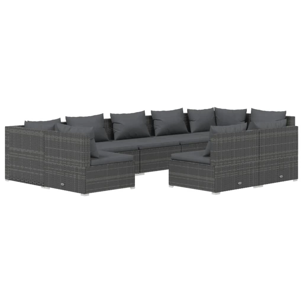 9 Piece Garden Lounge Set with Cushions Grey Poly Rattan 3102029