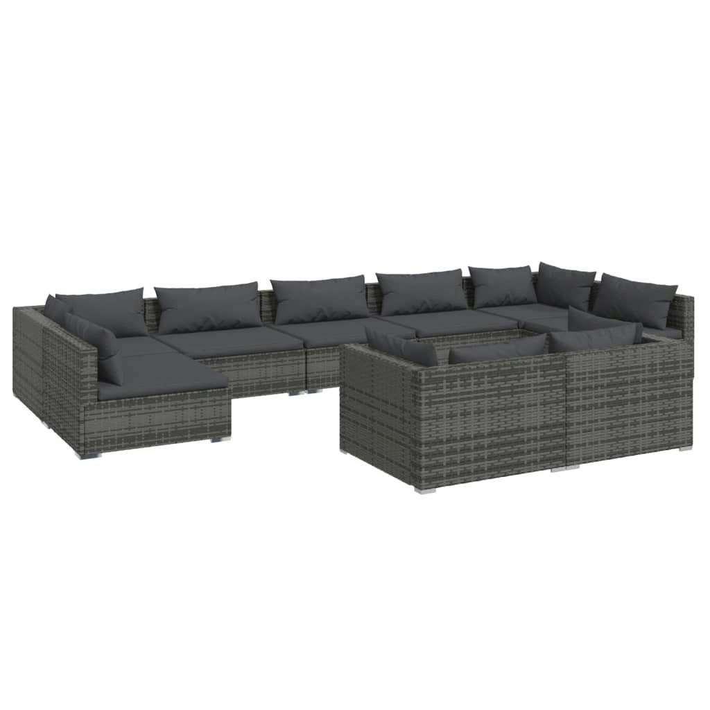 9 Piece Garden Lounge Set with Cushions Grey Poly Rattan 3102061