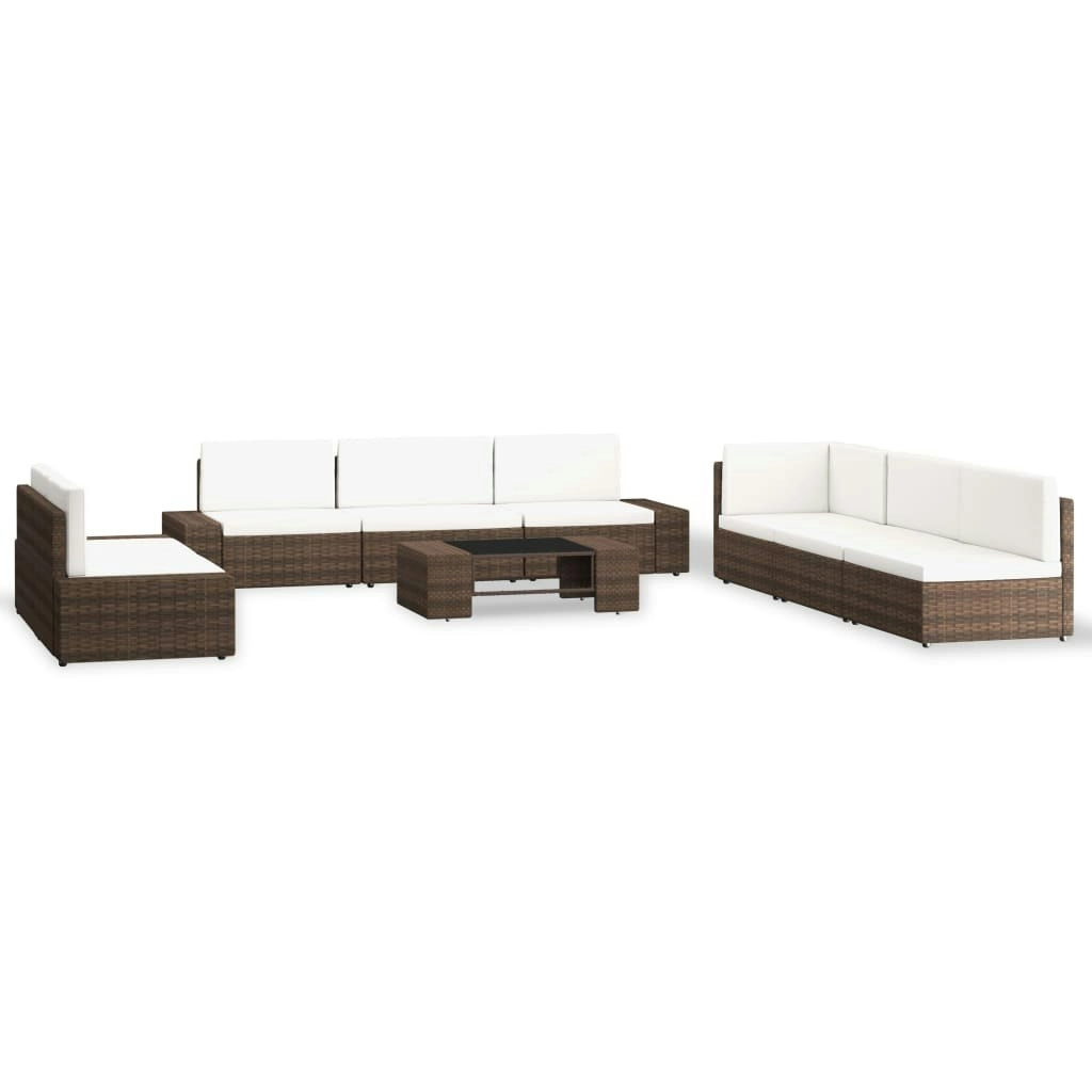 9 Piece Garden Lounge Set Poly Rattan Brown 3054597