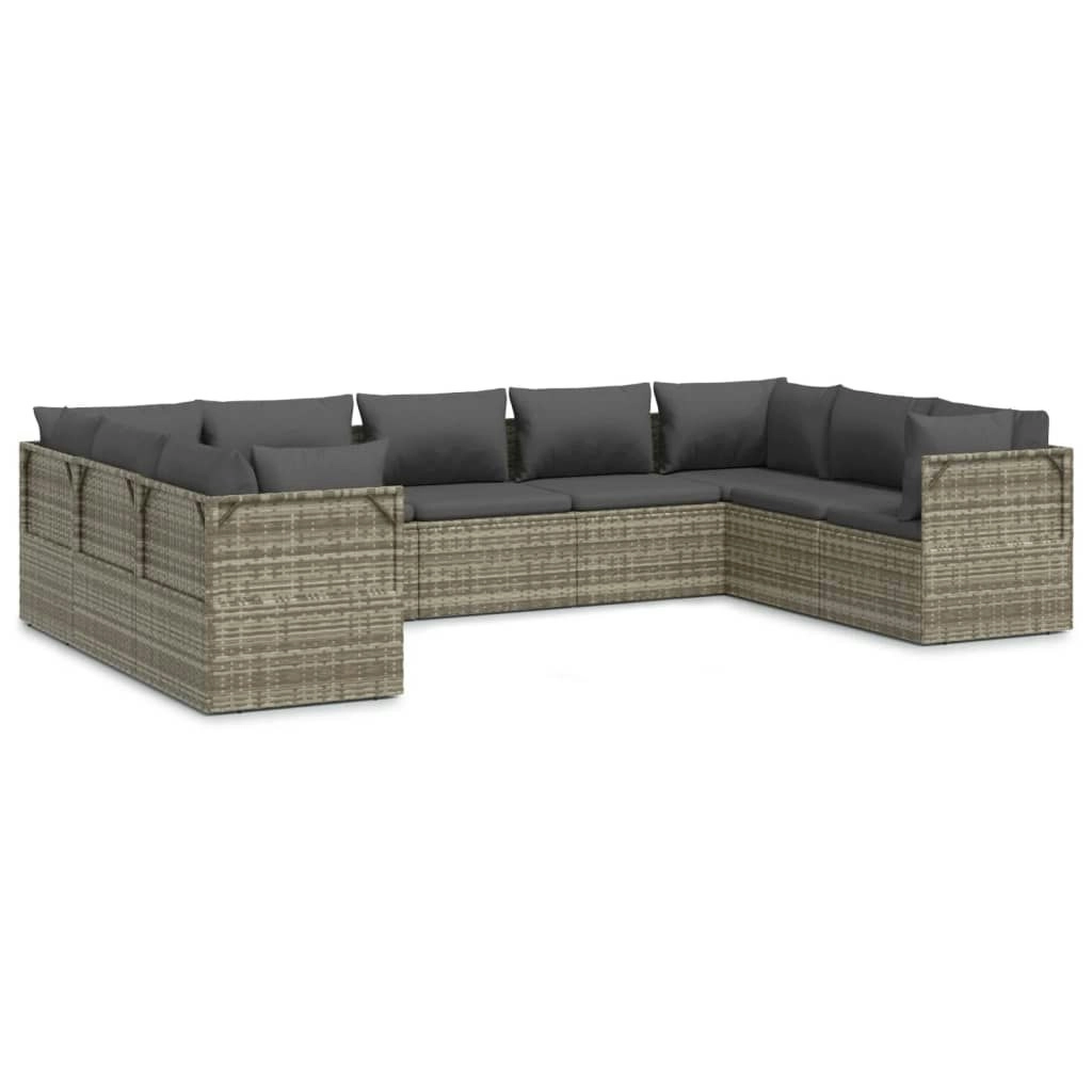 9 Piece Garden Lounge Set with Cushions Grey Poly Rattan 3157337