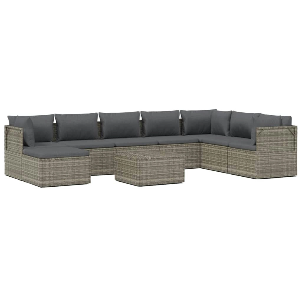 9 Piece Garden Lounge Set with Cushions Grey Poly Rattan 3157390