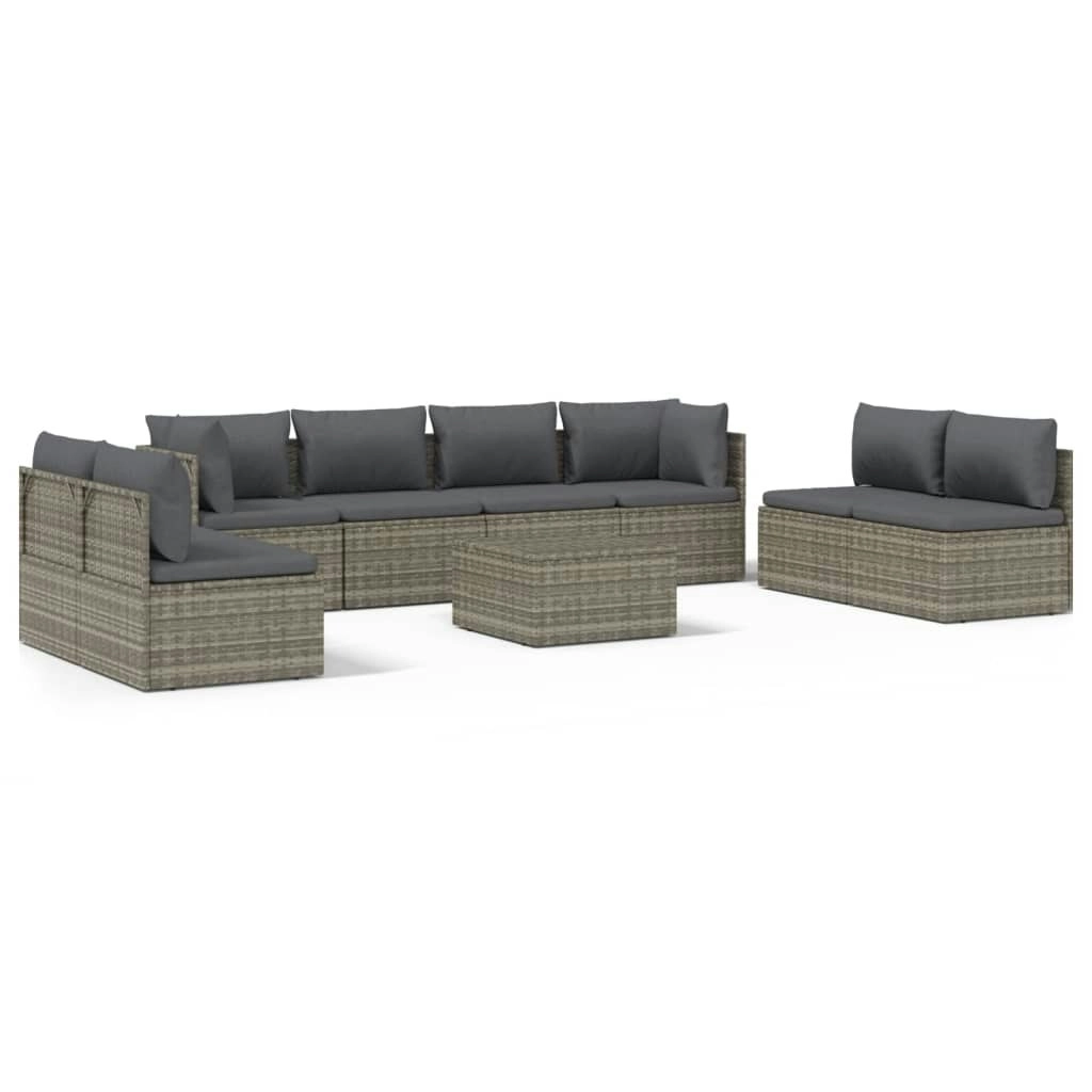 9 Piece Garden Lounge Set with Cushions Grey Poly Rattan 3157382