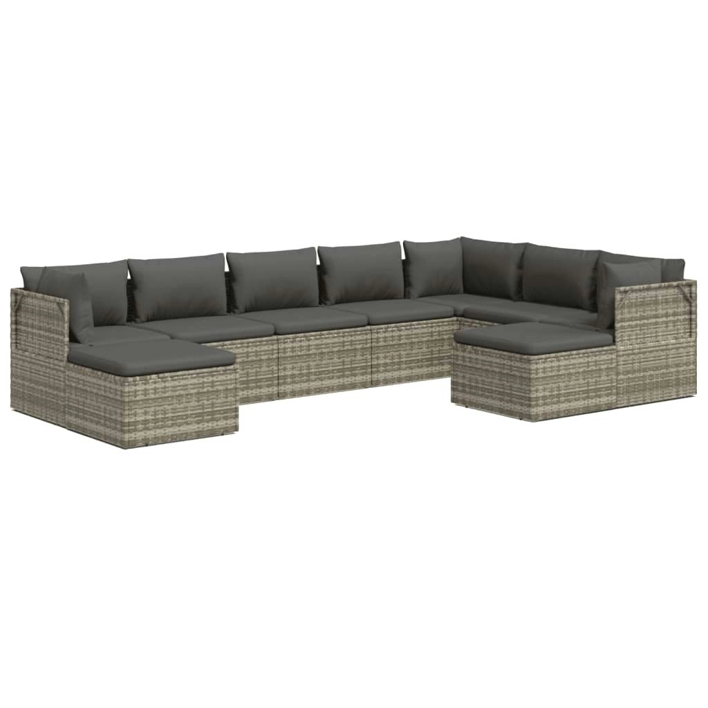 9 Piece Garden Lounge Set with Cushions Grey Poly Rattan 3157391