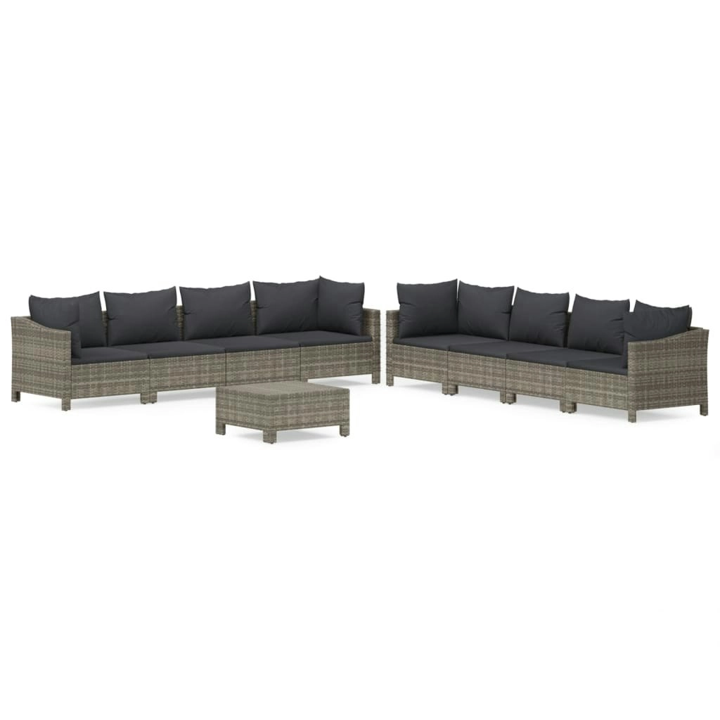 9 Piece Garden Lounge Set with Cushions Grey Poly Rattan 3187268