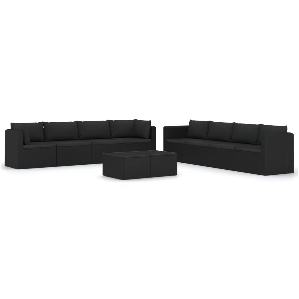 9 Piece Garden Lounge Set with Cushions Poly Rattan Black 3059503