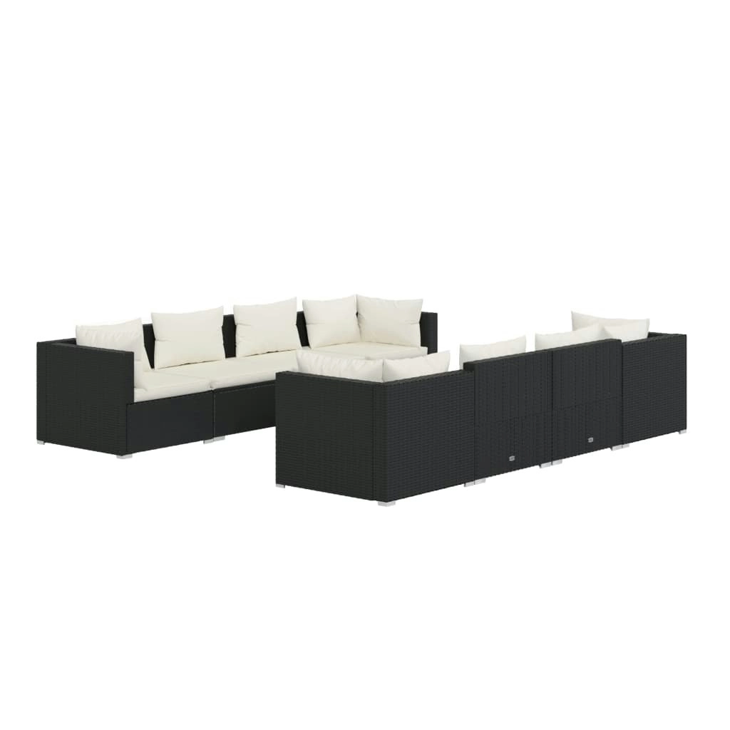 9 Piece Garden Lounge Set with Cushions Poly Rattan Black 3101511