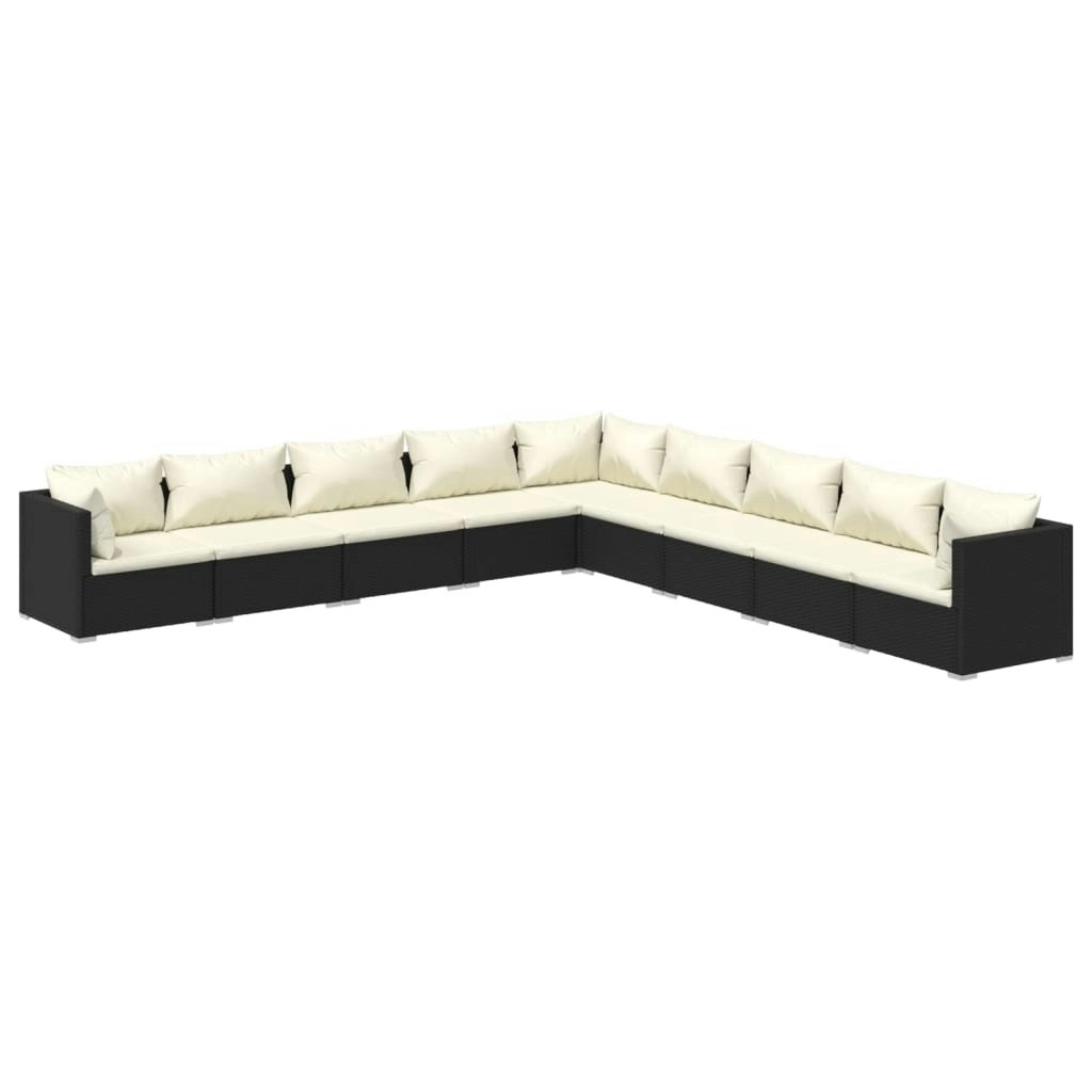 9 Piece Garden Lounge Set with Cushions Poly Rattan Black 3101783