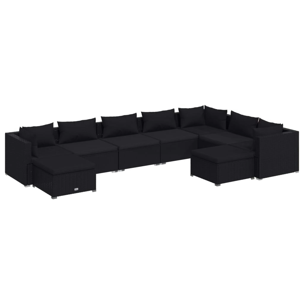 9 Piece Garden Lounge Set with Cushions Poly Rattan Black 3102672