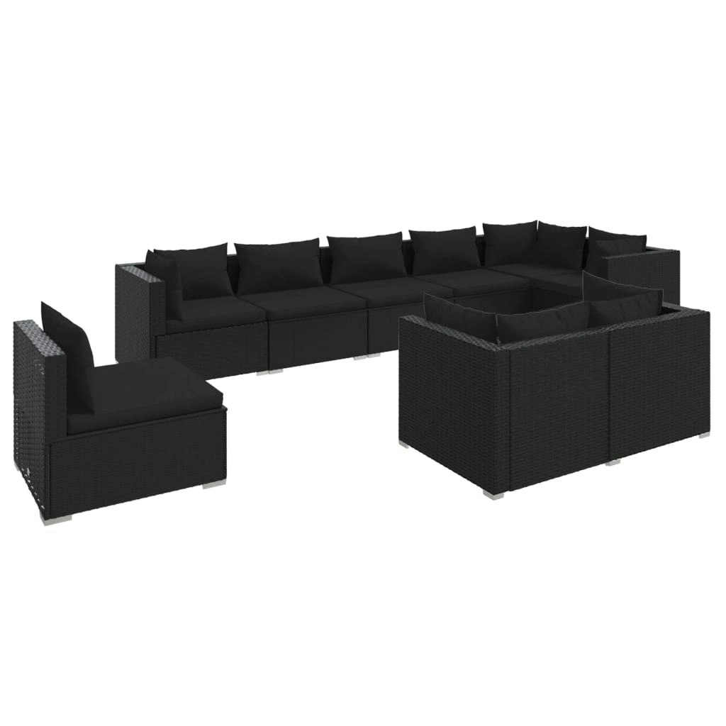 9 Piece Garden Lounge Set with Cushions Poly Rattan Black 3102624