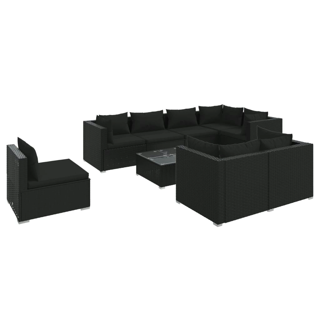 9 Piece Garden Lounge Set with Cushions Poly Rattan Black 3102616