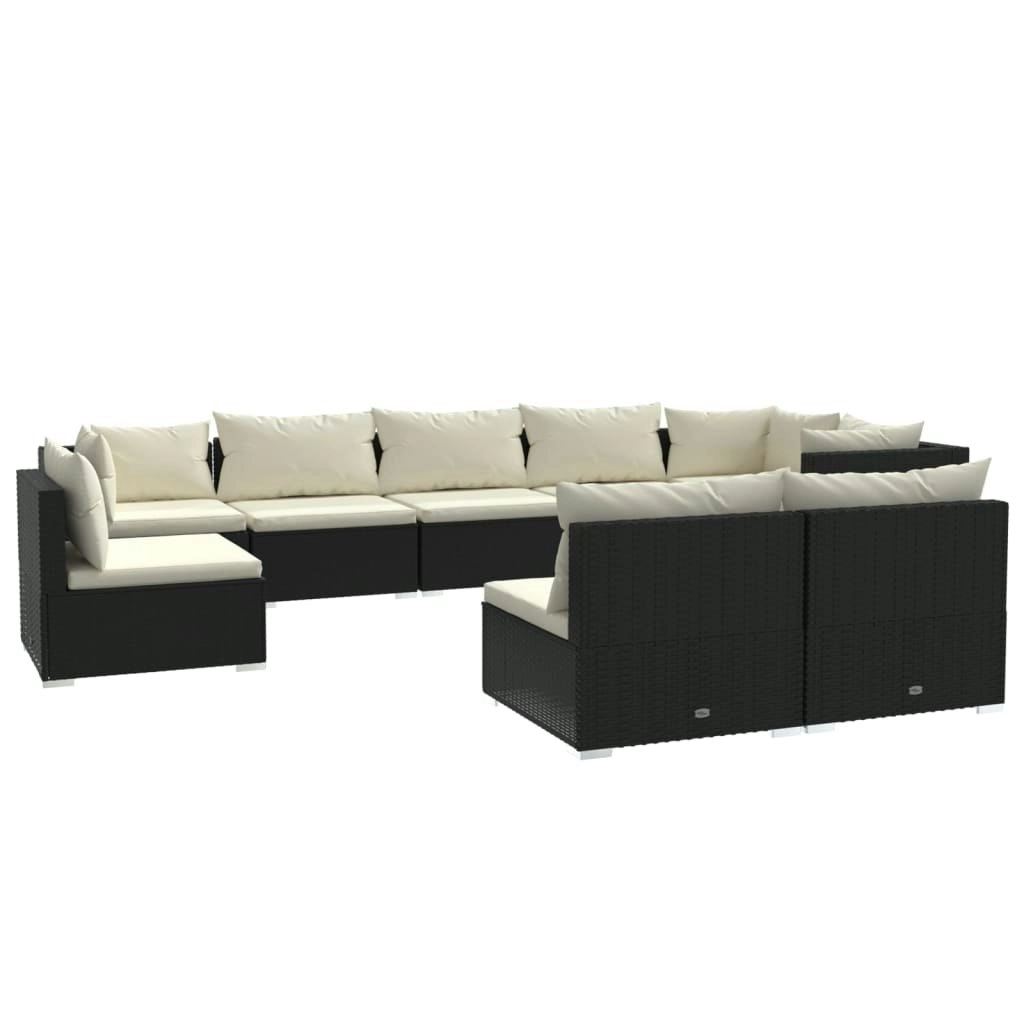 9 Piece Garden Lounge Set with Cushions Poly Rattan Black 3102559