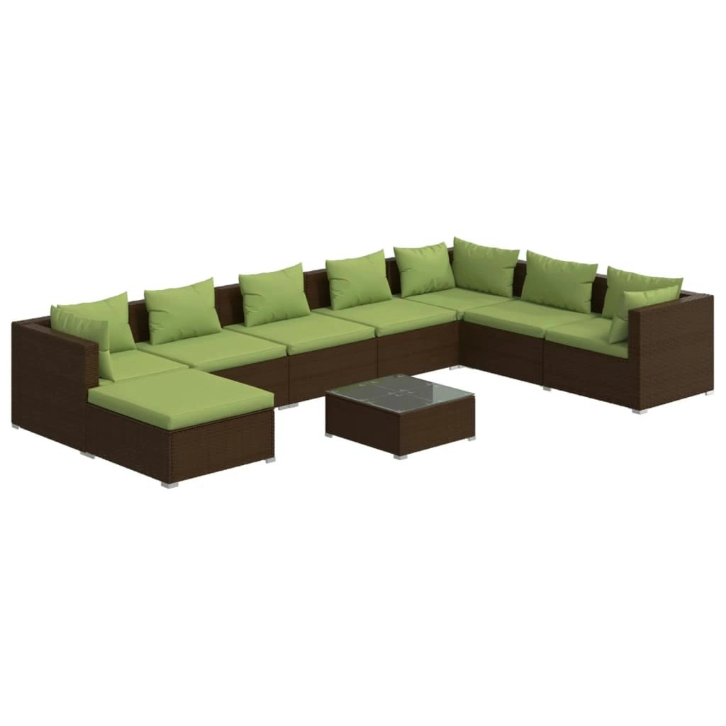 9 Piece Garden Lounge Set with Cushions Poly Rattan Brown 3101868