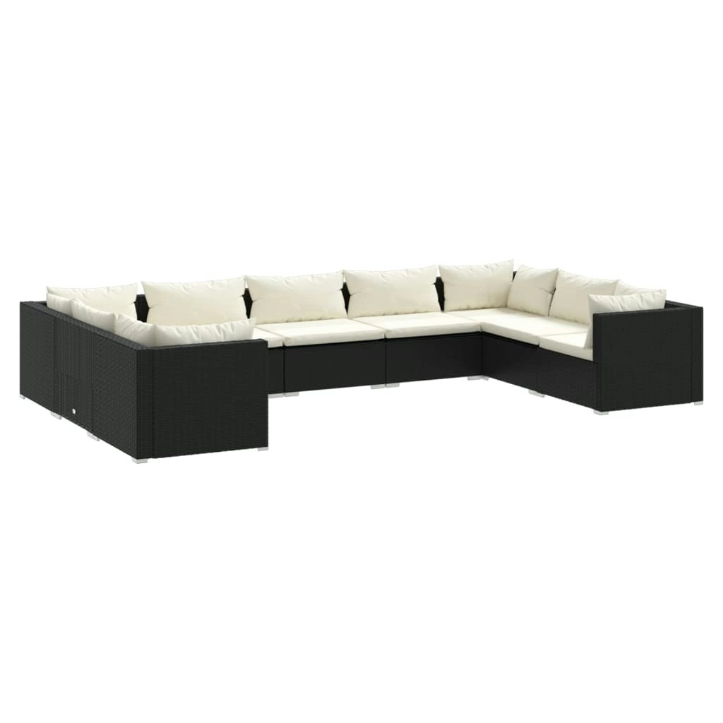 9 Piece Garden Lounge Set with Cushions Poly Rattan Black 3101967