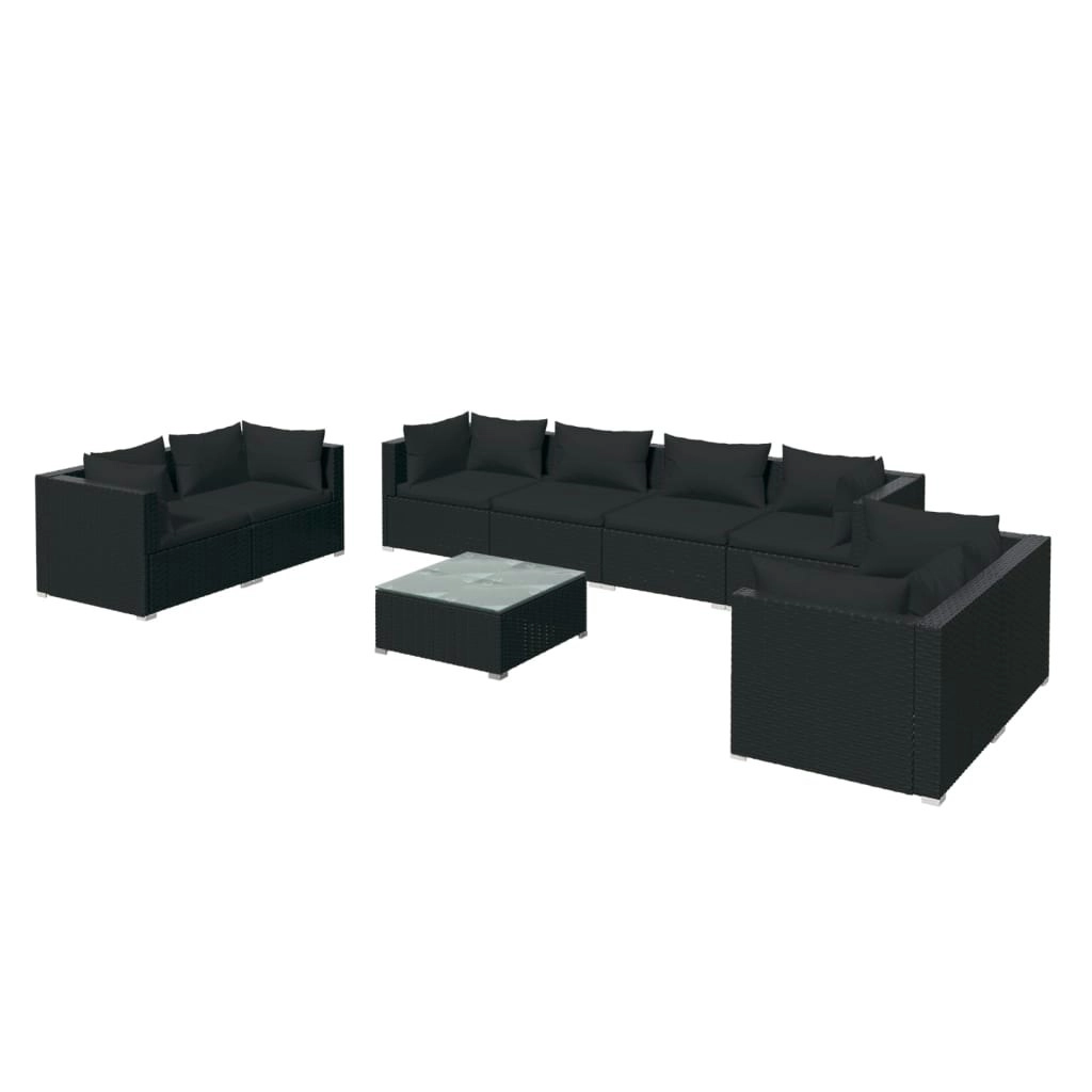 9 Piece Garden Lounge Set with Cushions Poly Rattan Black 3102288