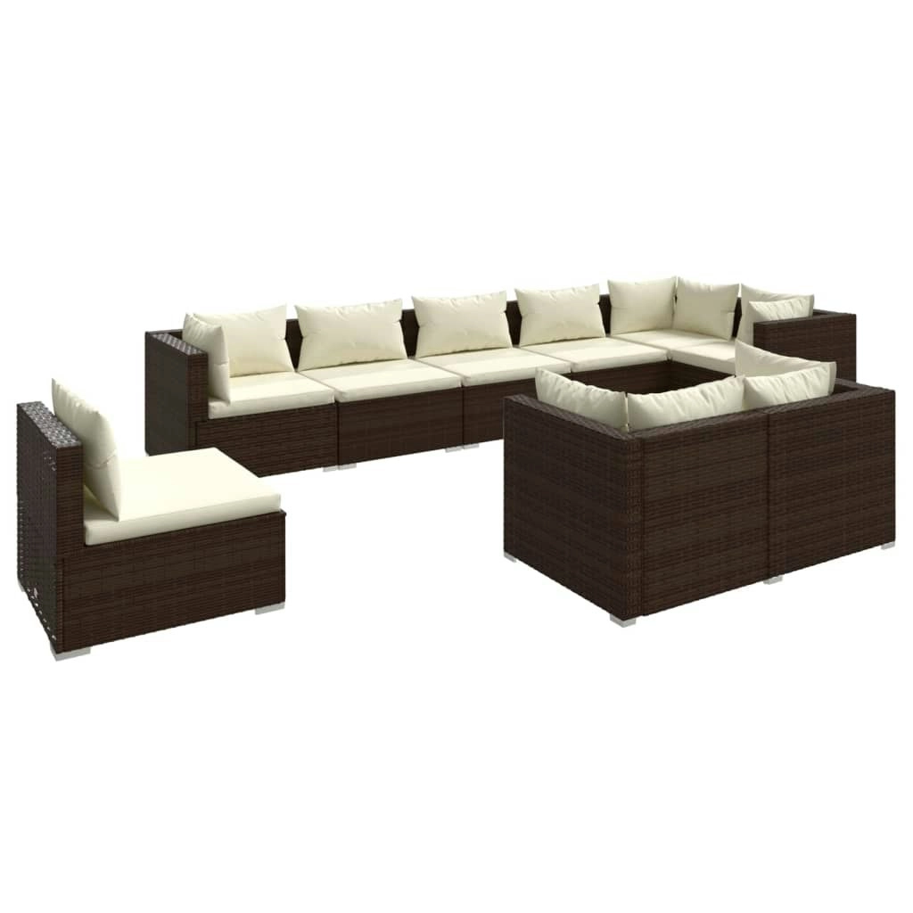 9 Piece Garden Lounge Set with Cushions Poly Rattan Brown 3102626