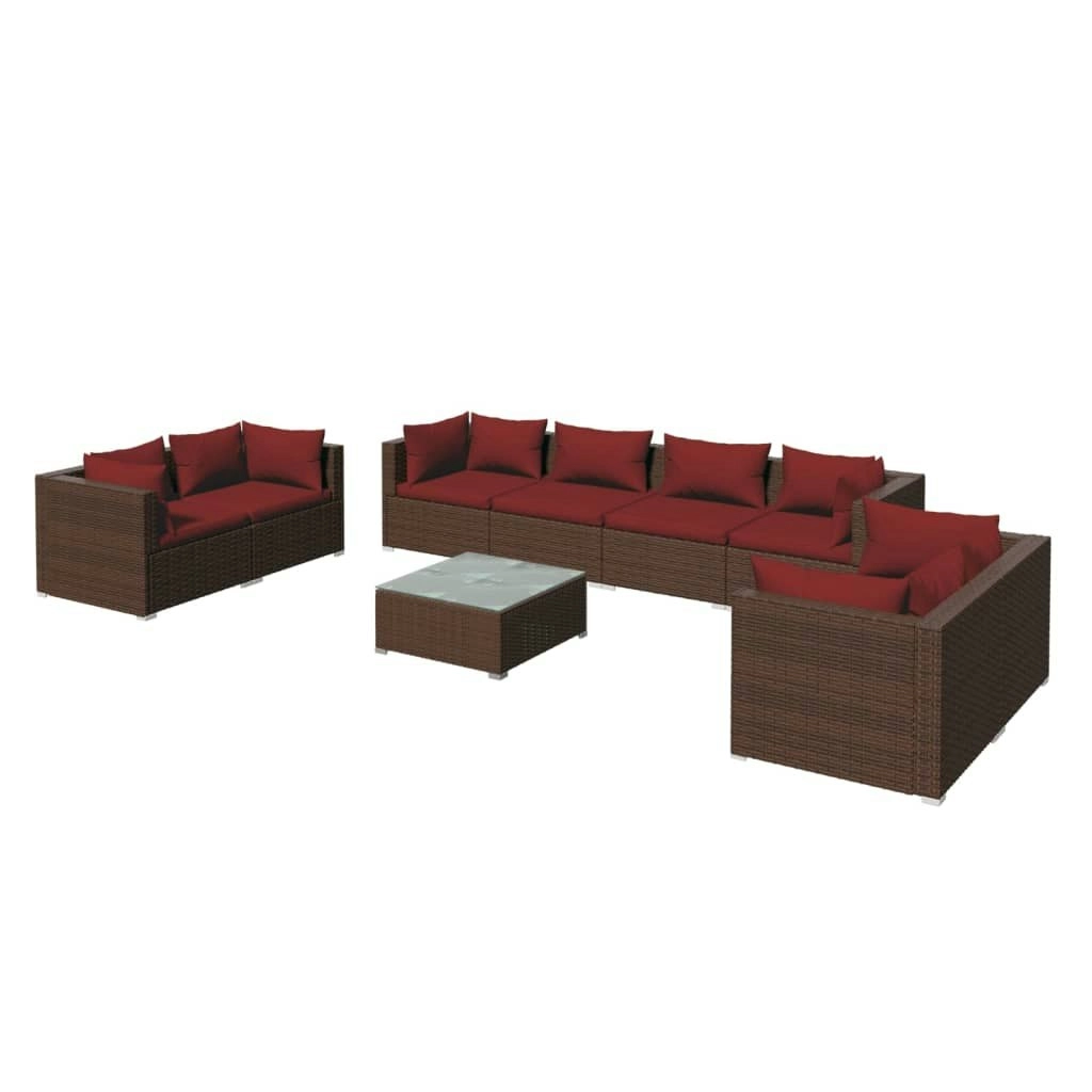 9 Piece Garden Lounge Set with Cushions Poly Rattan Brown 3102291