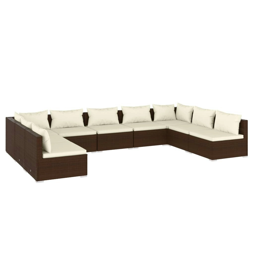 9 Piece Garden Lounge Set with Cushions Poly Rattan Brown 3101906