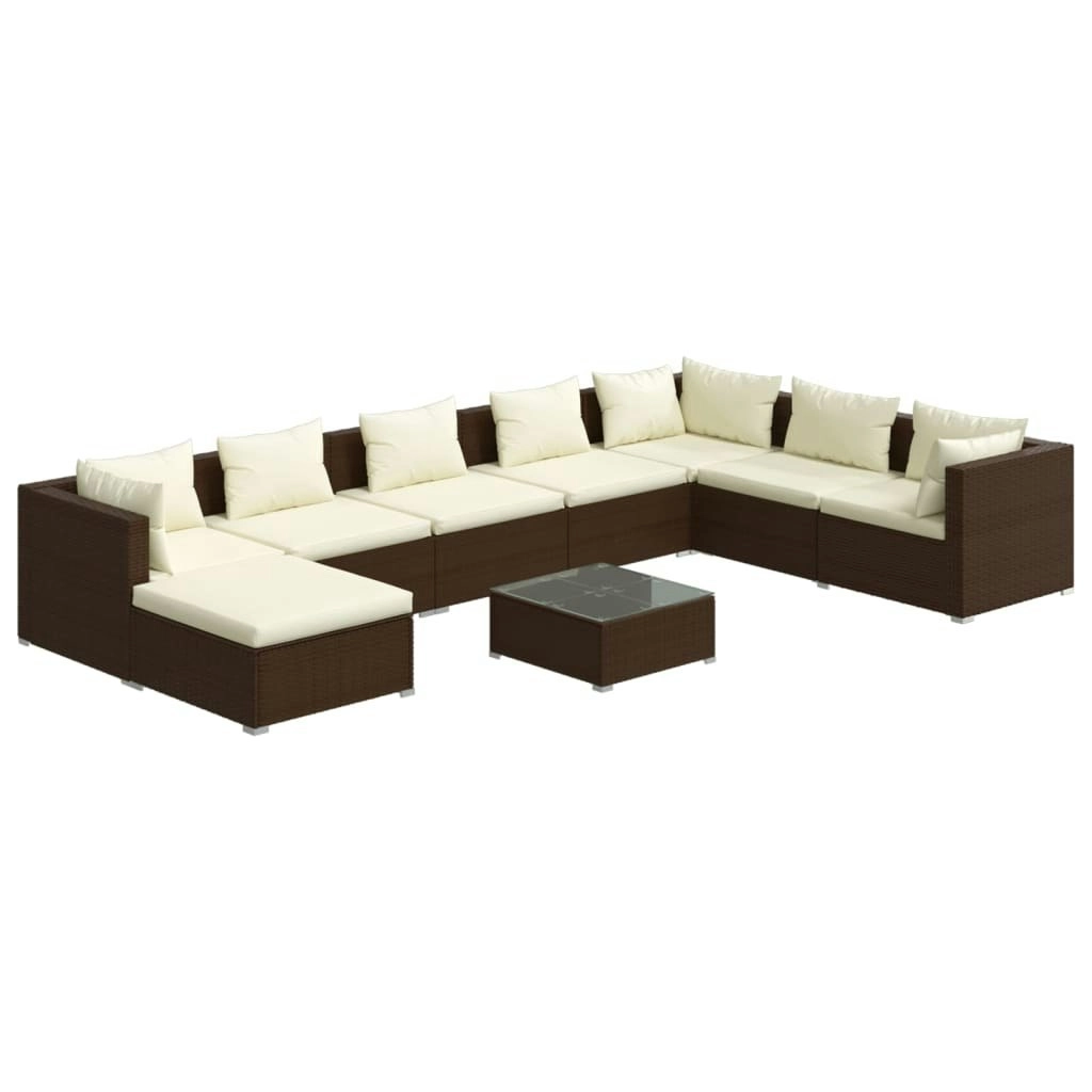 9 Piece Garden Lounge Set with Cushions Poly Rattan Brown 3101866