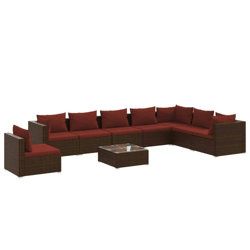 9 Piece Garden Lounge Set with Cushions Poly Rattan Brown 3102379