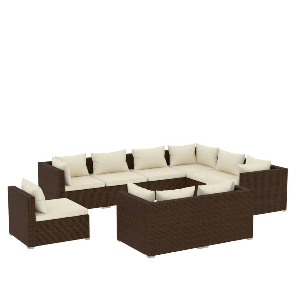 9 Piece Garden Lounge Set with Cushions Poly Rattan Brown 3102642