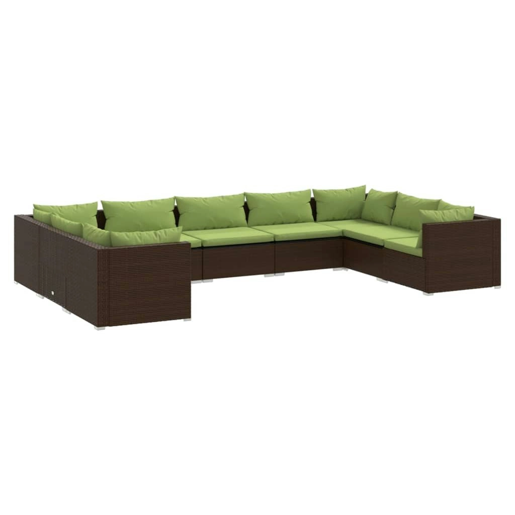 9 Piece Garden Lounge Set with Cushions Poly Rattan Brown 3101972