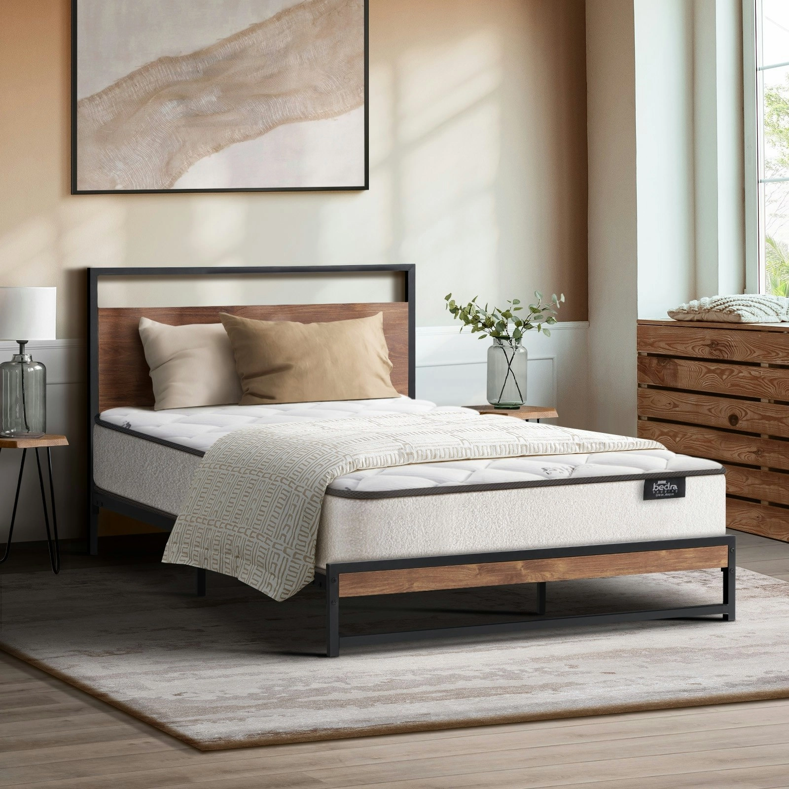 Oikiture Metal Bed Frame King Single Beds Platform with Mattress