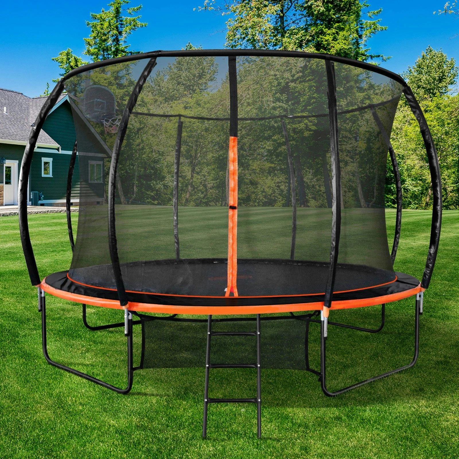 Mazam 12FT Trampoline Kids Tramplines Safety Net Basketball Set Ladder Round