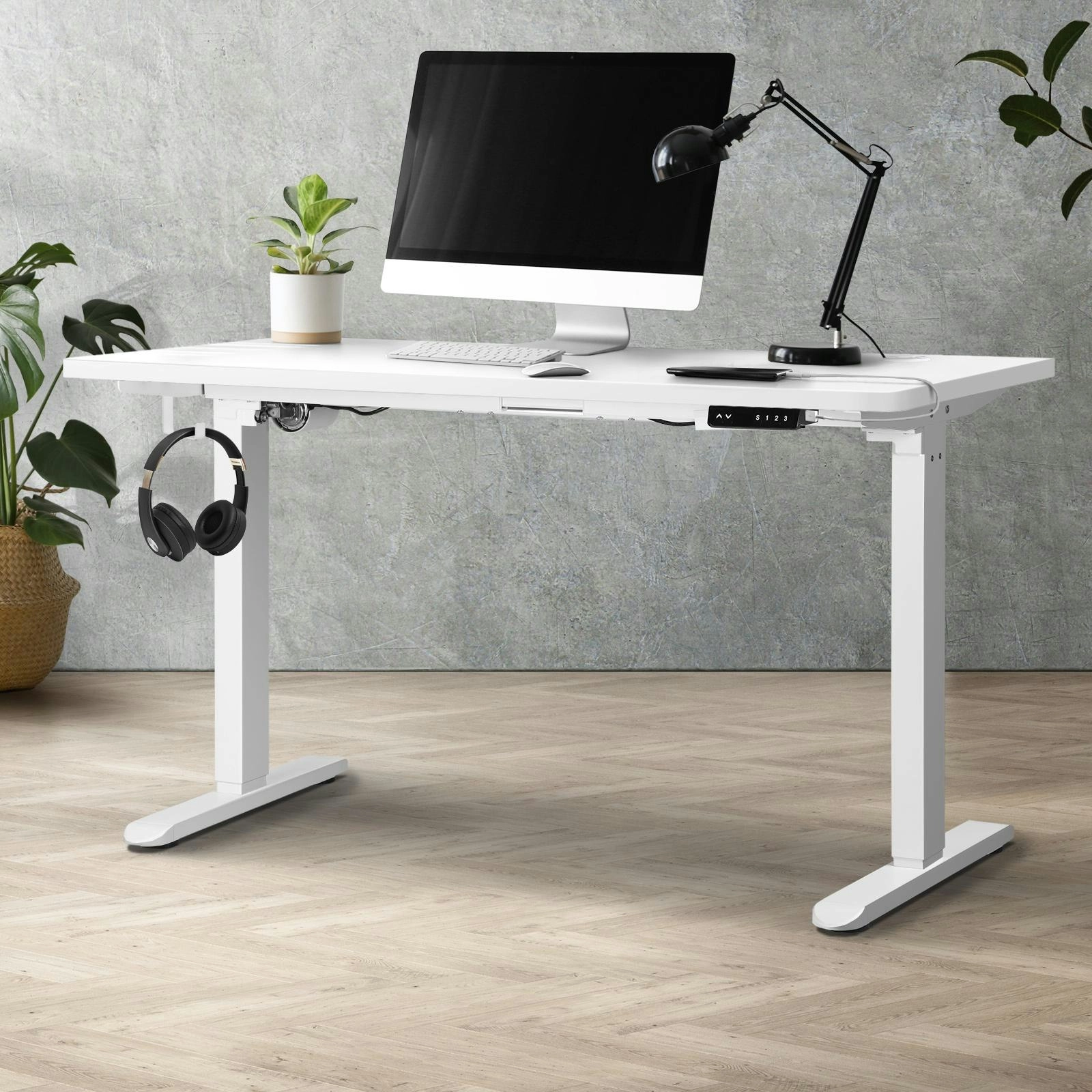 Oikiture 120cm Electric Standing Desk Single Motor White Desktop With USB&Type C Port