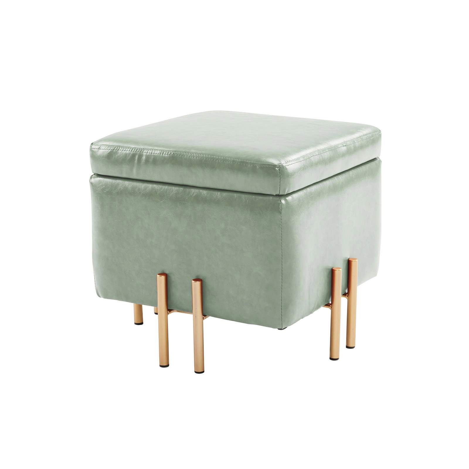 45cm Storage Ottoman Cube PU Leather - GREEN