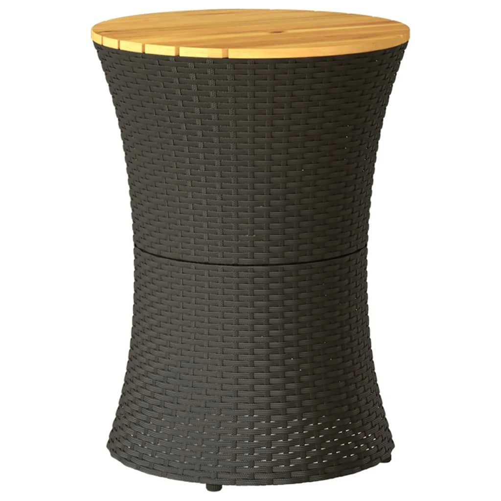 Garden Side Table Drum Shape Black Poly Rattan and Solid Wood 368296