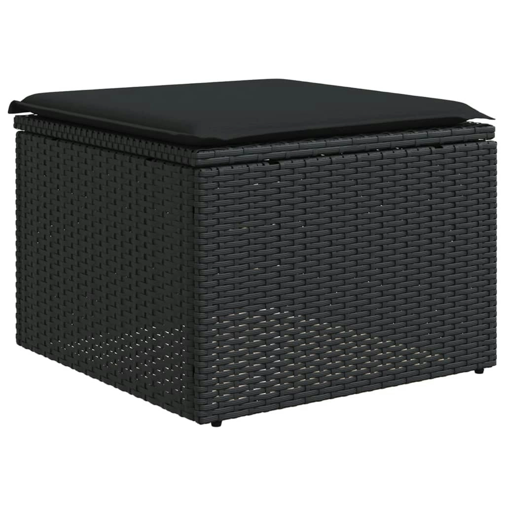 Garden Stool with Cushion Black 55x55x37 cm Poly Rattan 365966