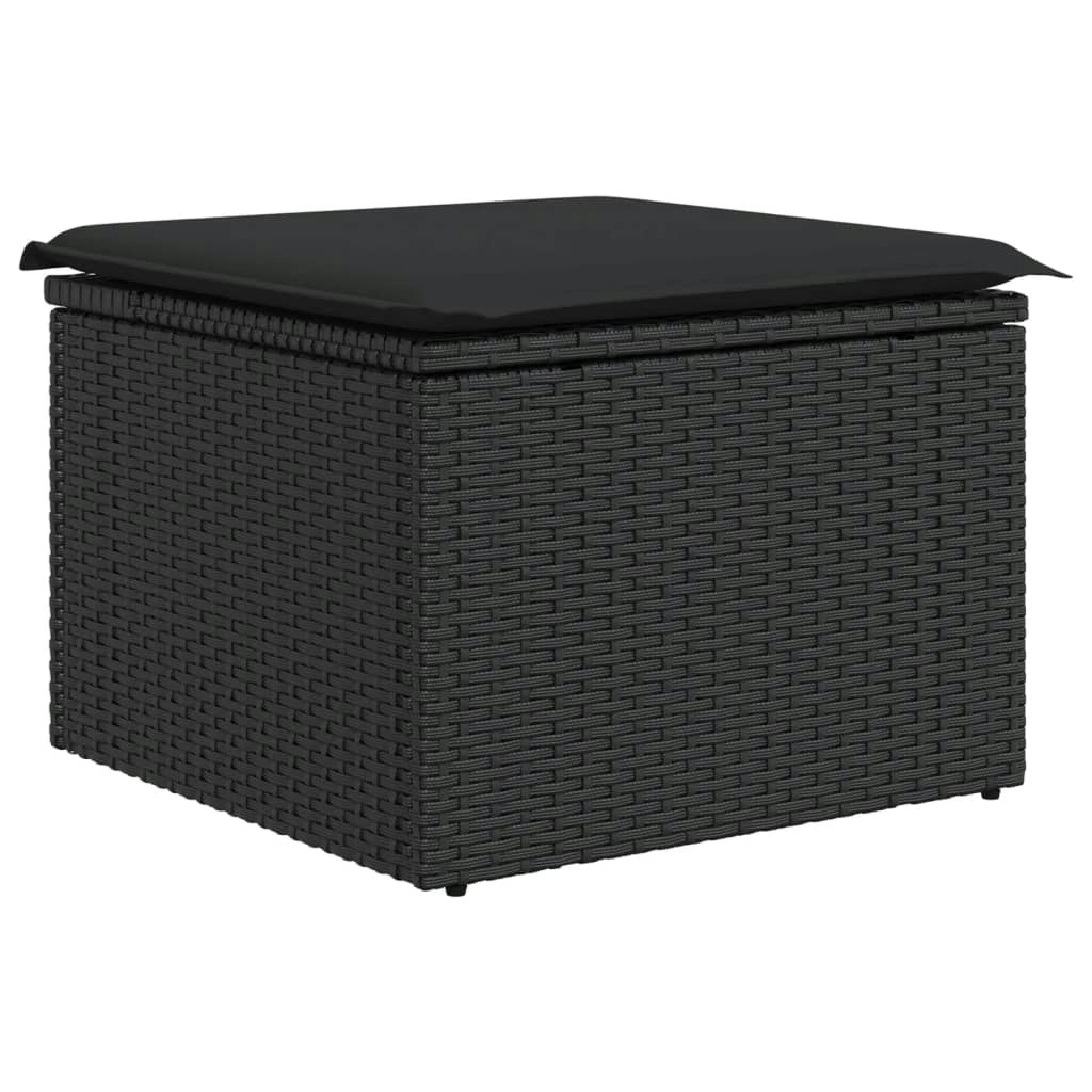 Garden Stool with Cushion Black 55x55x37 cm Poly Rattan 365968