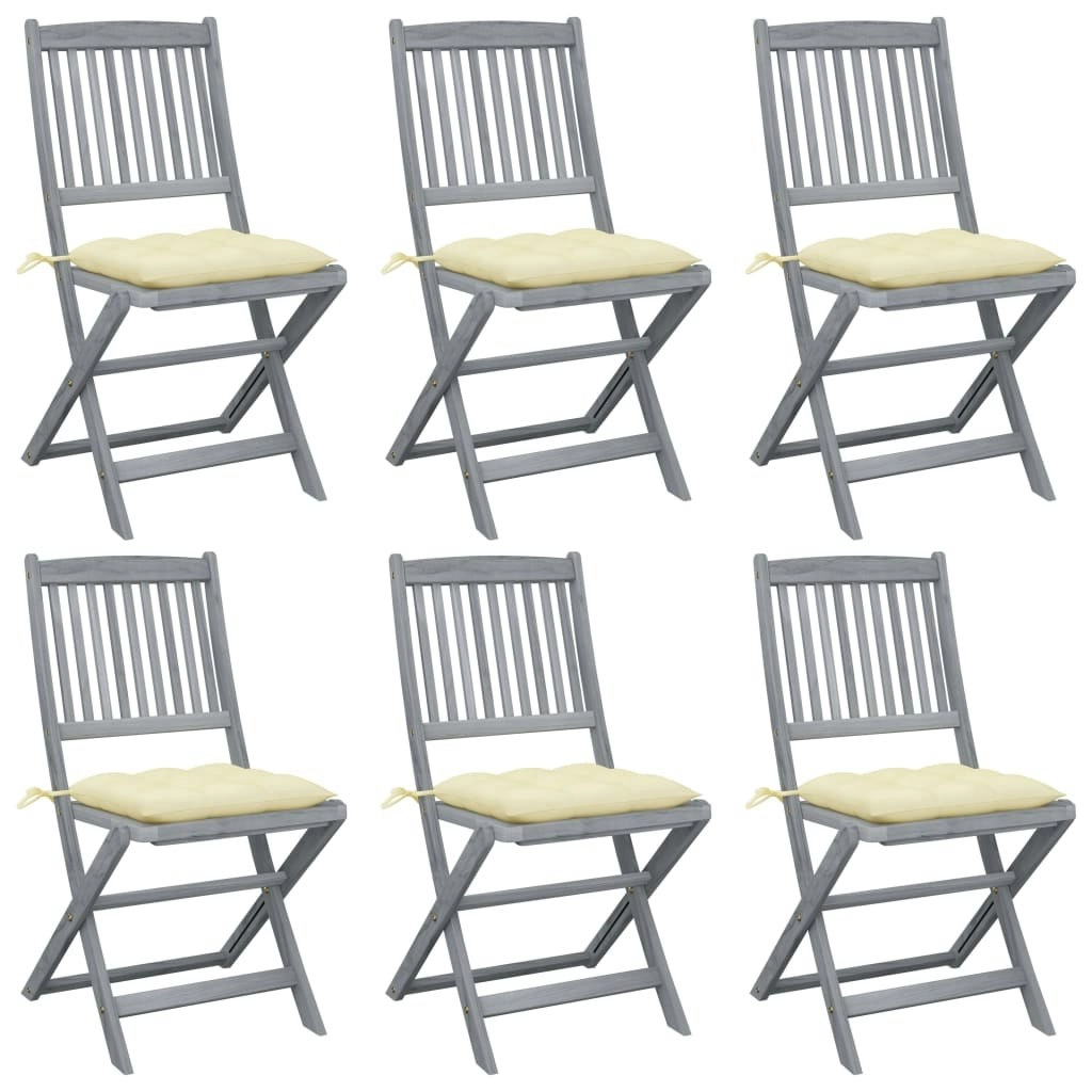 Folding Outdoor Chairs 6 pcs with Cushions Solid Acacia Wood 3065451