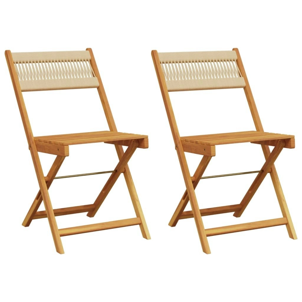 Bistro Chairs 2 pcs Beige Solid Wood Acacia and Rope 367680