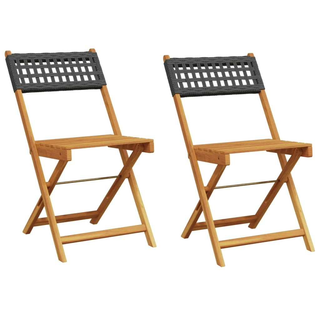 Bistro Chairs 2 pcs Black Solid Wood Acacia and Poly Rattan 367675