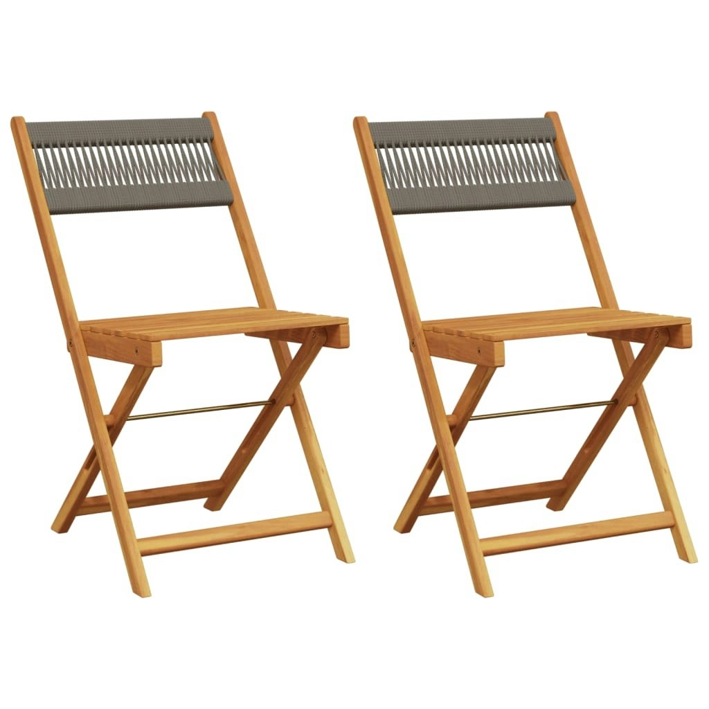 Bistro Chairs 2 pcs Grey Solid Wood Acacia and Rope 367679