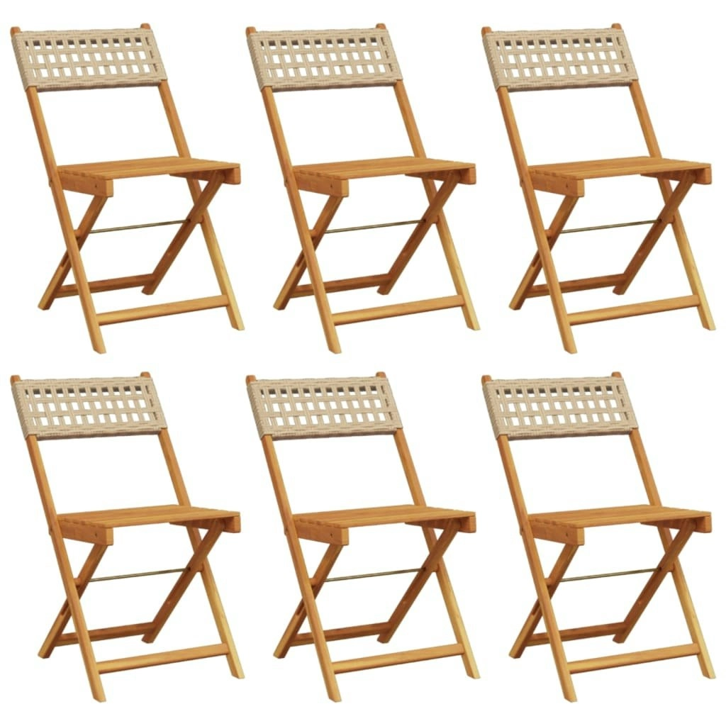 Folding Garden Chairs 6 pcs Beige Poly Rattan and Solid Wood 3214599