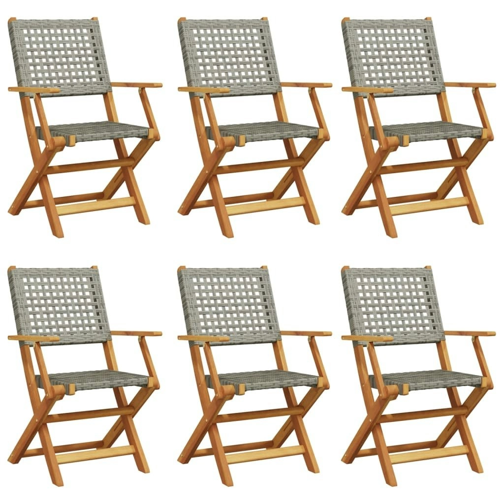 Folding Garden Chairs 6 pcs Grey Poly Rattan and Solid Wood 3214560