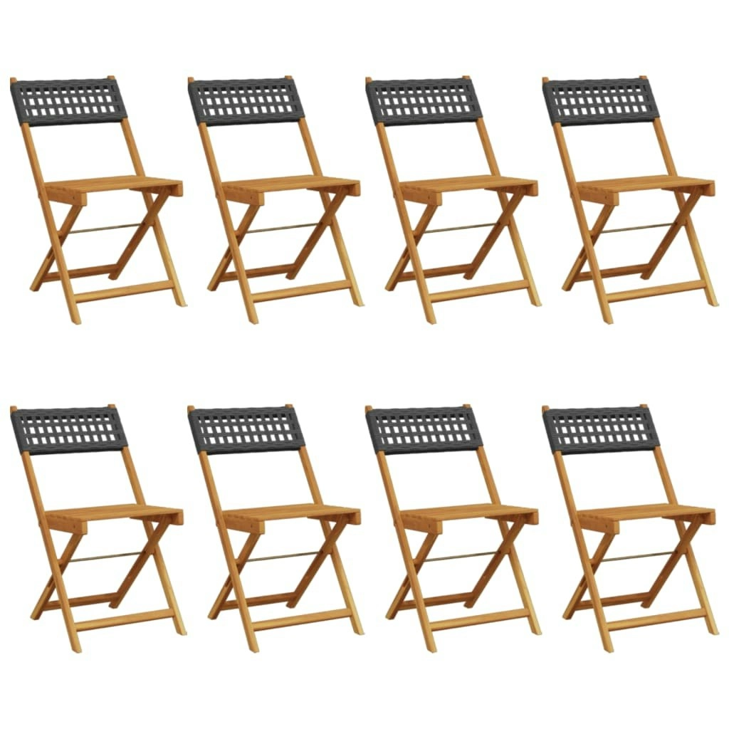 Folding Garden Chairs 8 pcs Black Poly Rattan and Solid Wood 3214594