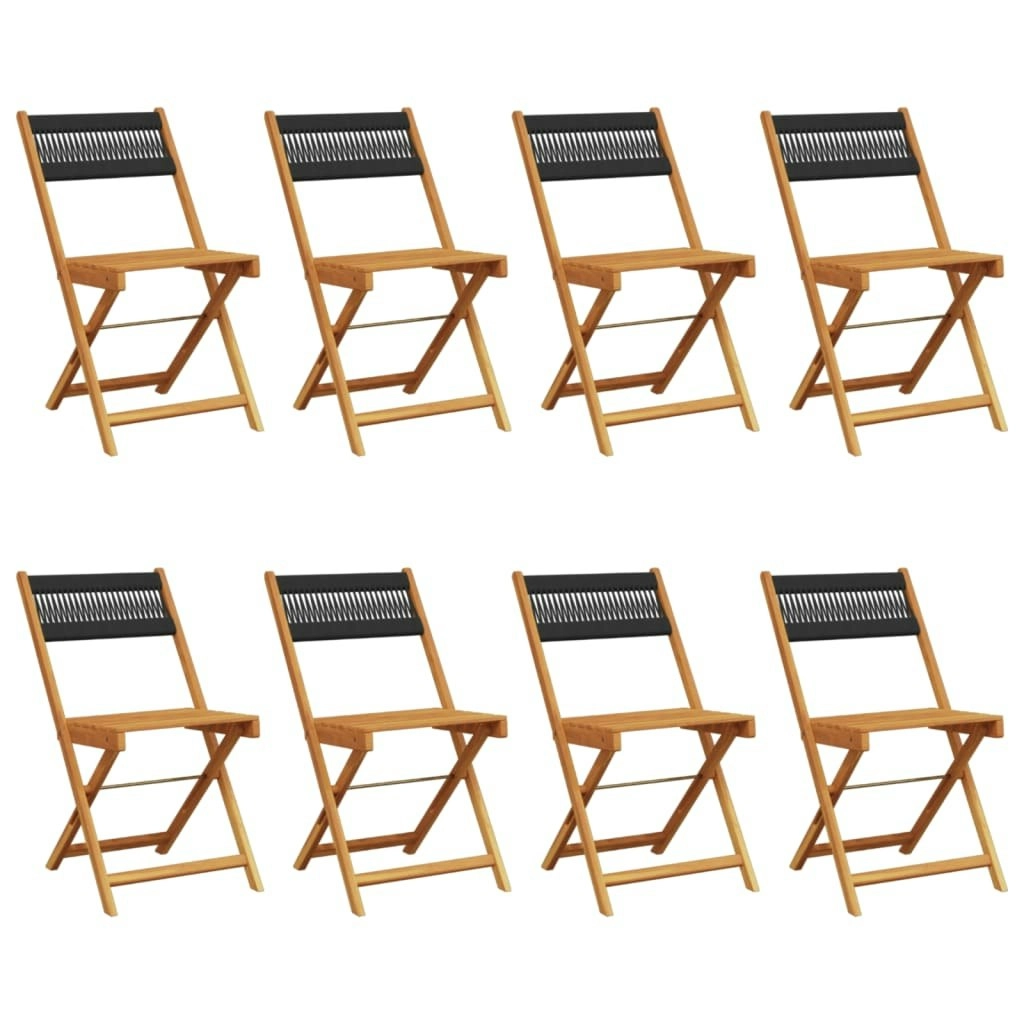 Folding Garden Chairs 8 pcs Black Solid Wood Acacia 3214603