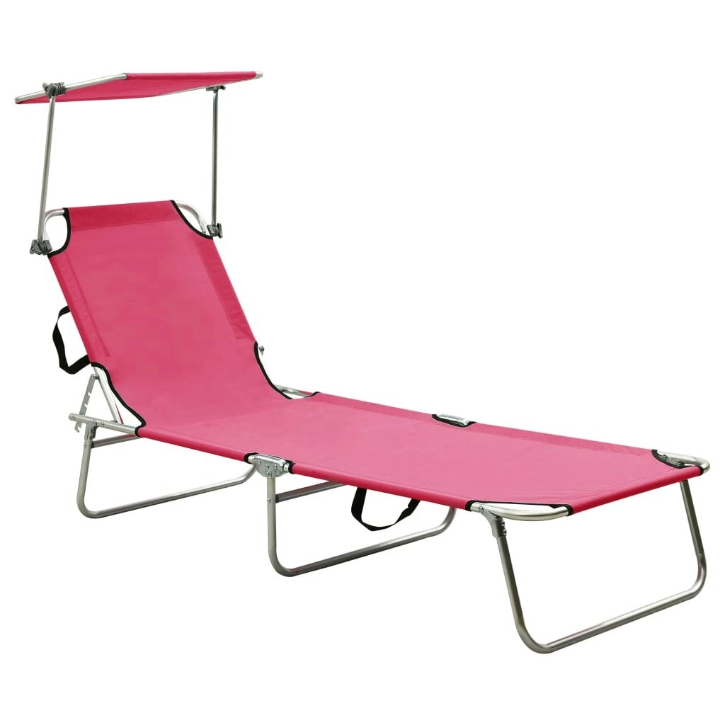 Folding Sun Lounger with Canopy Pink Aluminium 310363