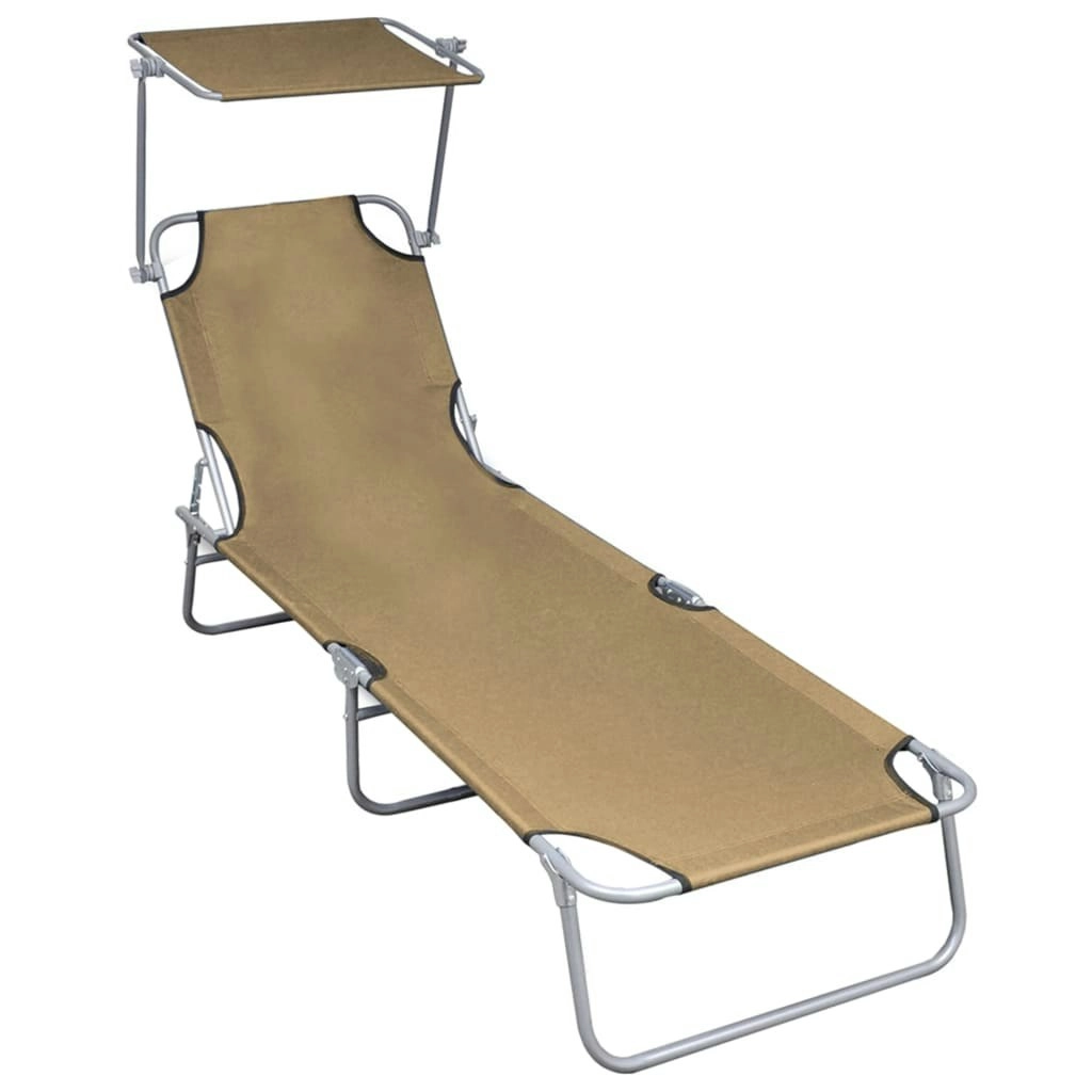 Folding Sun Lounger with Canopy Taupe Aluminium 47773