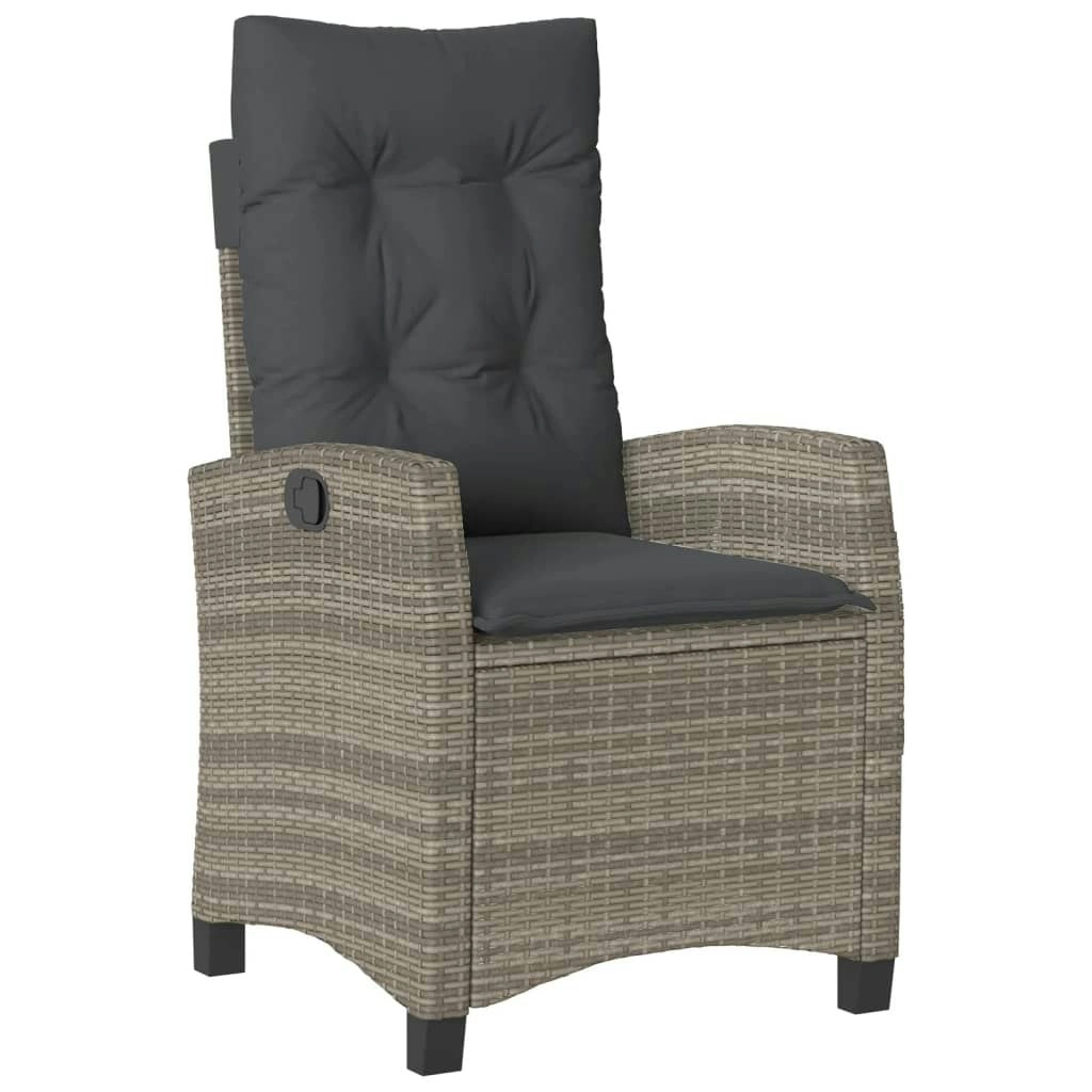 Reclining Garden Chair with Cushions Grey Poly Rattan 365211