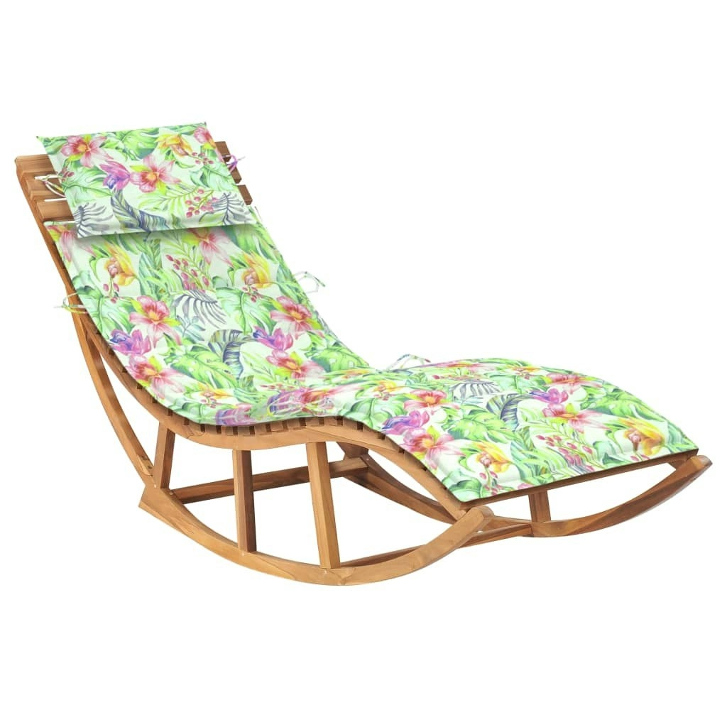 Rocking Sun Lounger with Cushion Solid Teak Wood 3063345