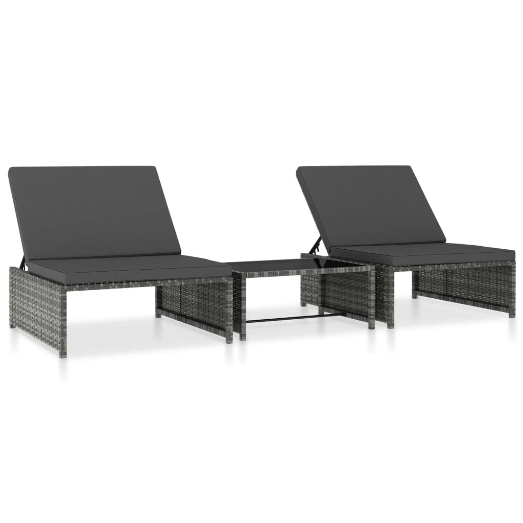 Reclining Garden Chairs 2 pcs with Table Grey Poly Rattan 47401