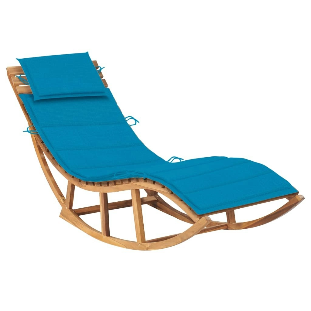 Rocking Sun Lounger with Cushion Solid Teak Wood 3063337